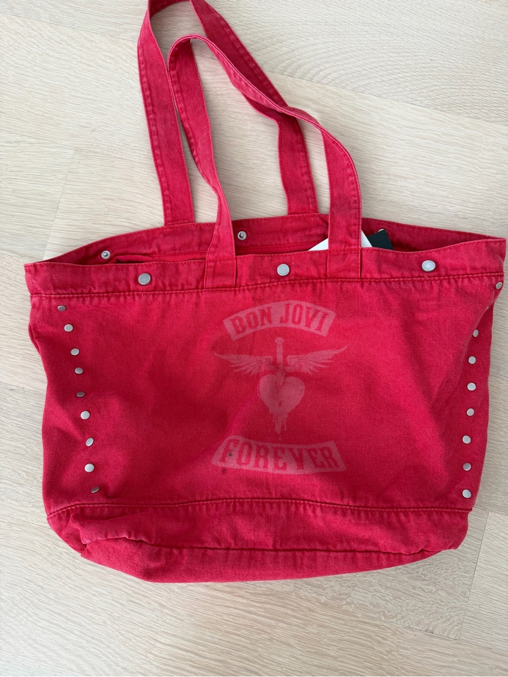 Bon Jovi Forever Tour Red Canvas Studded Tote Bag